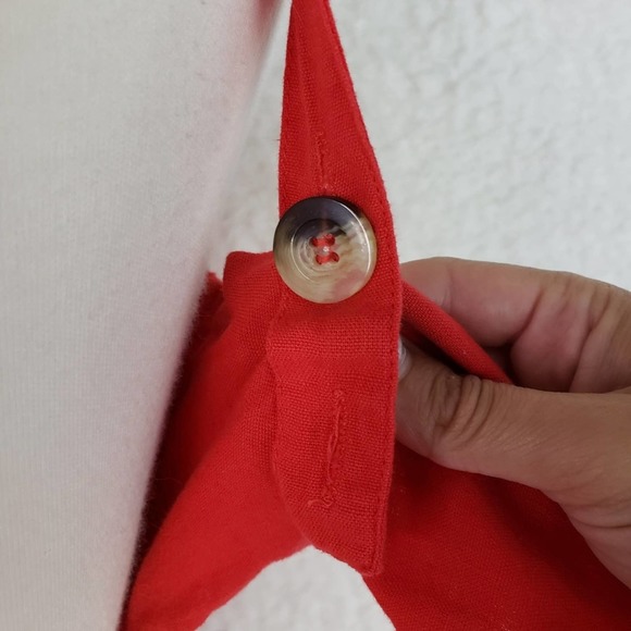 Japna Coral Button Front Back Tie Linen Dress - Picture 7 of 8